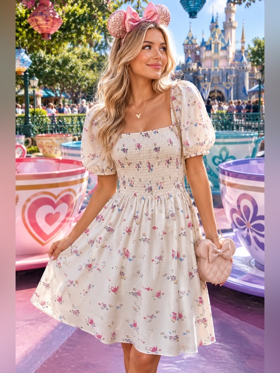 Boxlunch Dresses & Skirts - Disney BoxLunch Alice in Wonderland Icons Smocked Milkmaid coquette dress S